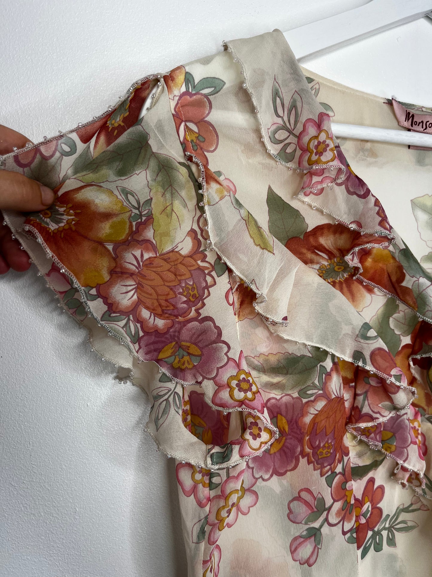 Semi Sheer Floral Ruffle Silk Blouse