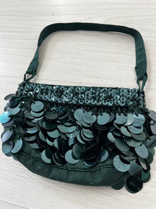 True vintage green large sequinned bag