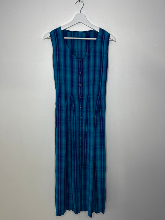 Blue Button Down 90s Checked Dress