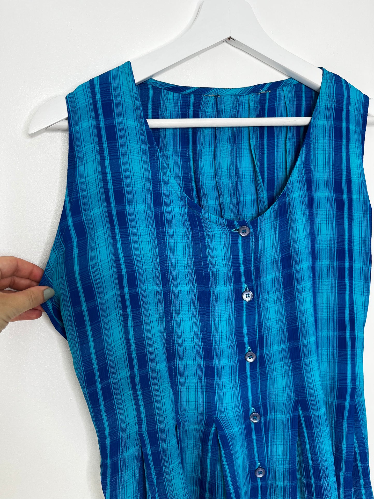 Blue Button Down 90s Checked Dress