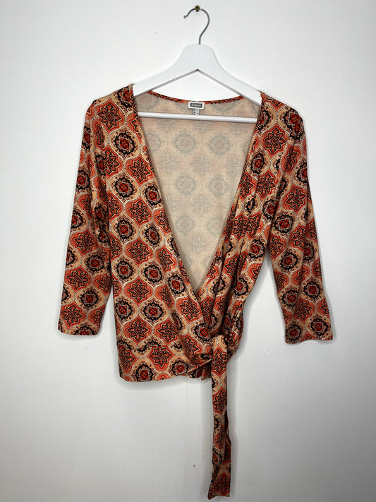 90s Orange Patterned Tie Top