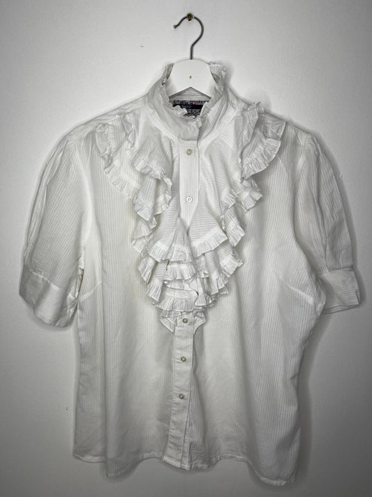 White Ruffle Front Blouse