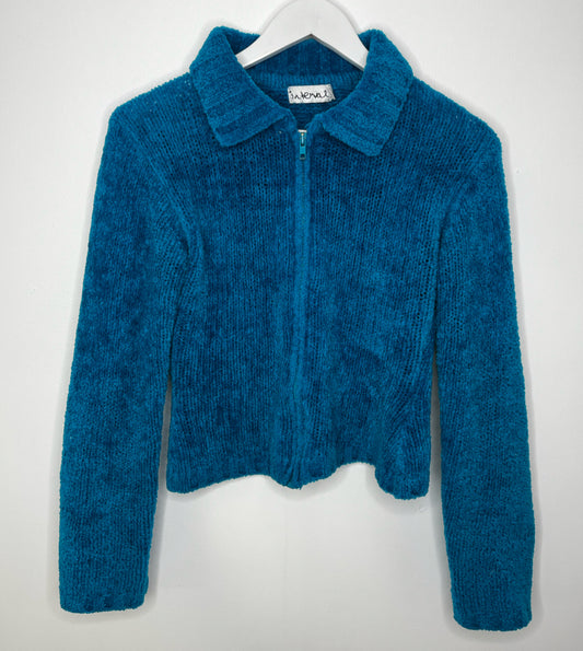Turquoise Chenille Zip Cardigan