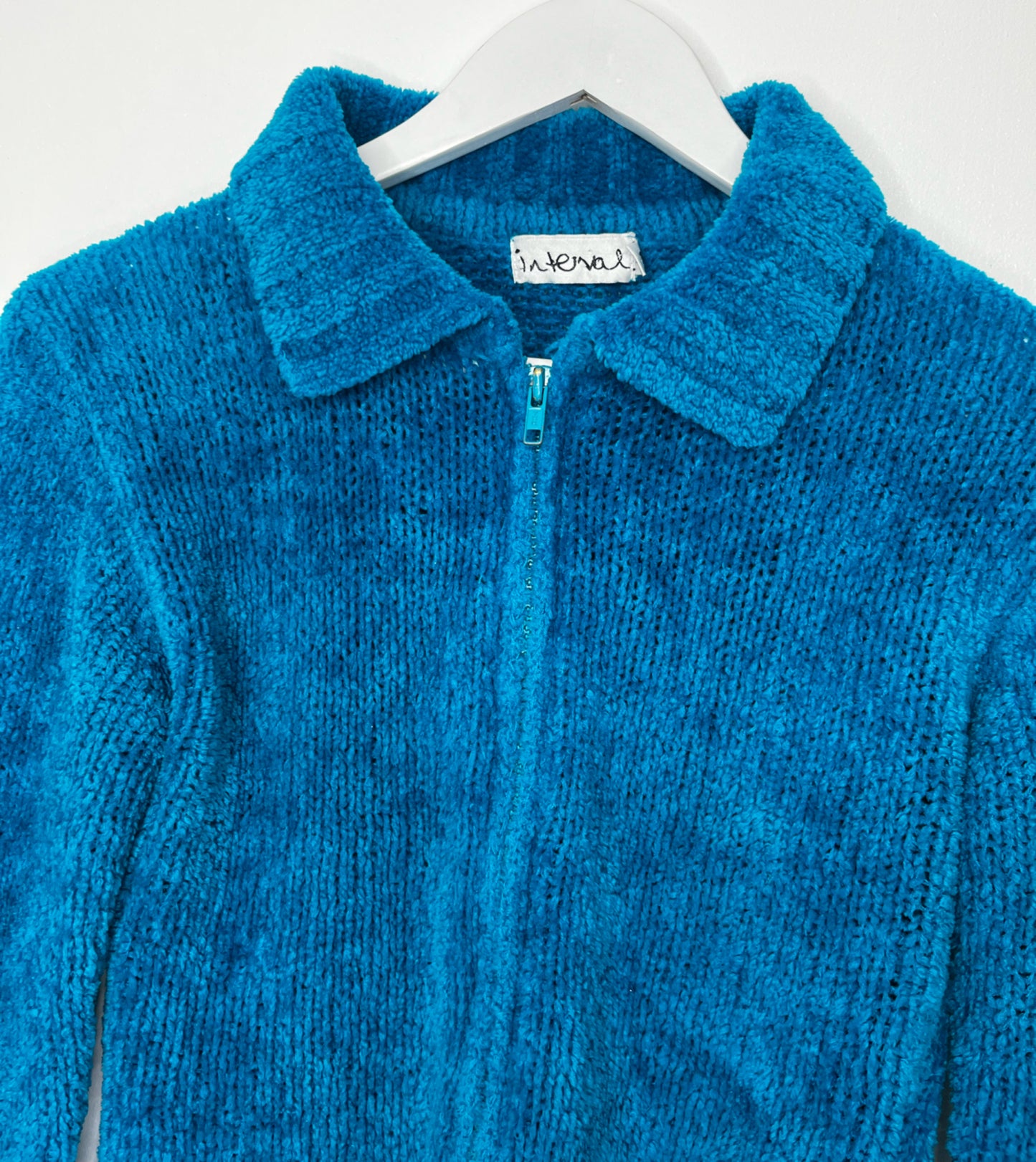 Turquoise Chenille Zip Cardigan