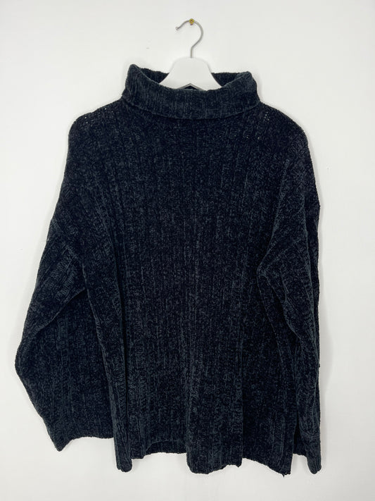 Black Chenille Vintage Roll Neck Jumper