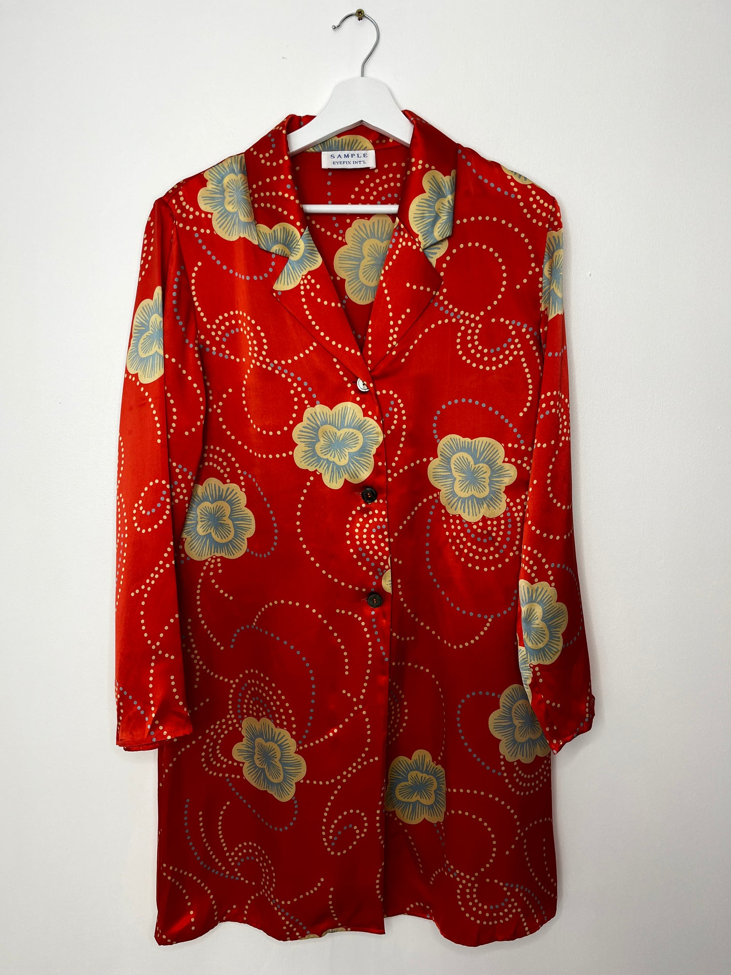 Orange Belted Satin Long Blouse Dress
