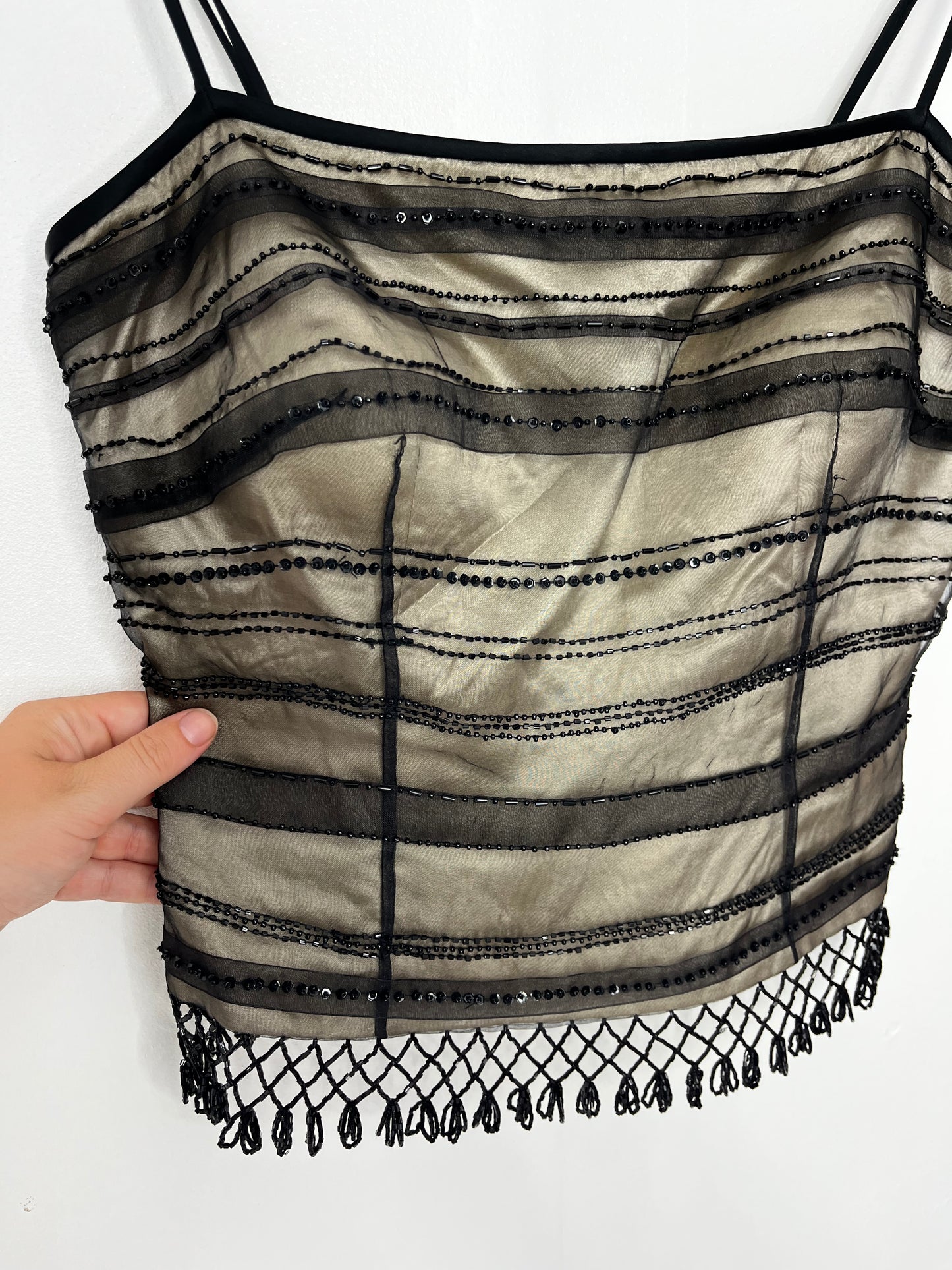 Y2k Mesh Beaded Zip Back Top