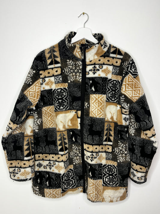 Cosy Vintage Winter Animal Fleece Zip Jacket