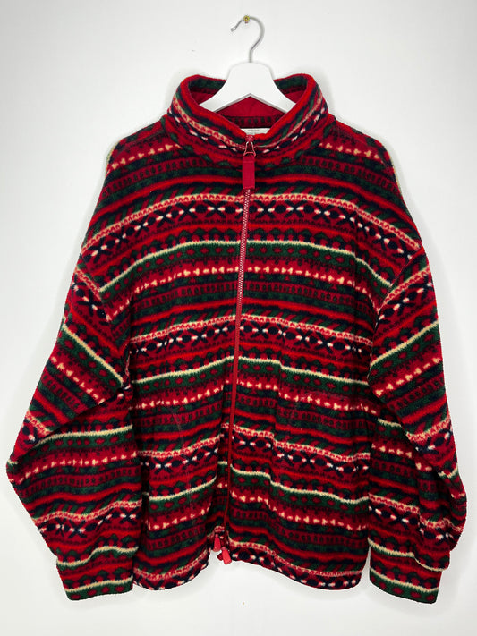 Red Patterned Vintage Zip Fleece Jacket
