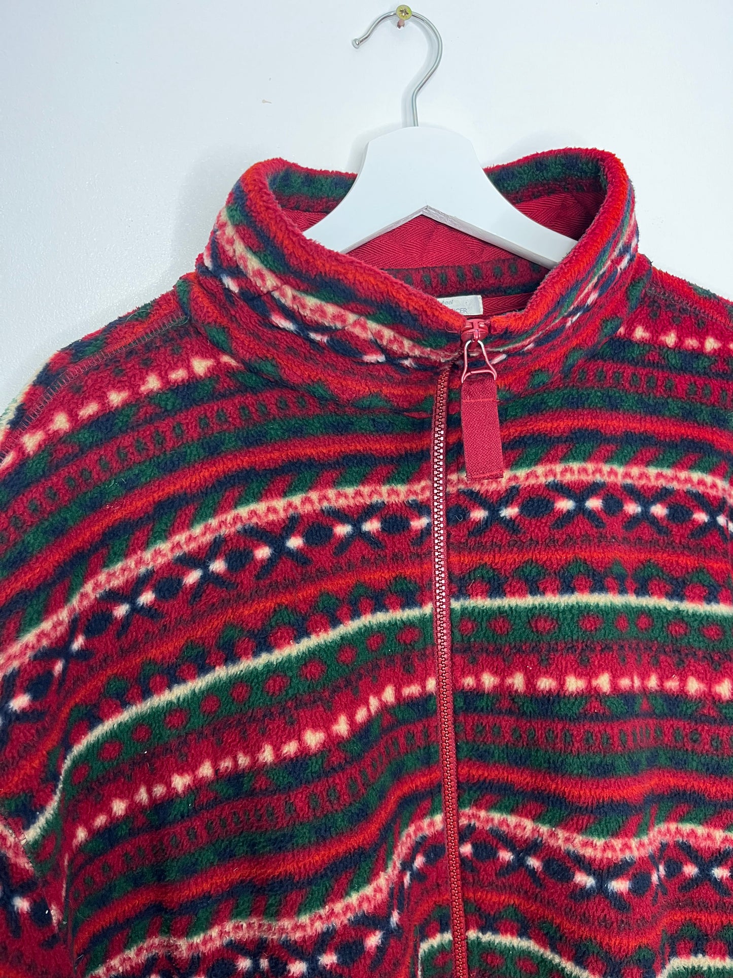 Red Patterned Vintage Zip Fleece Jacket