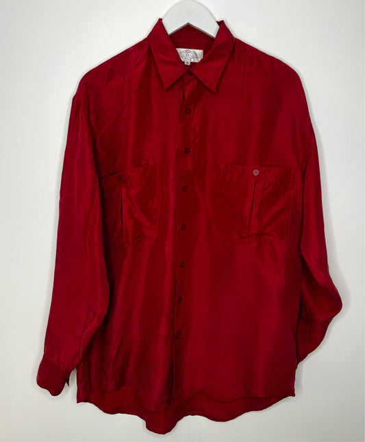 Long Sleeve Red Silk Shirt