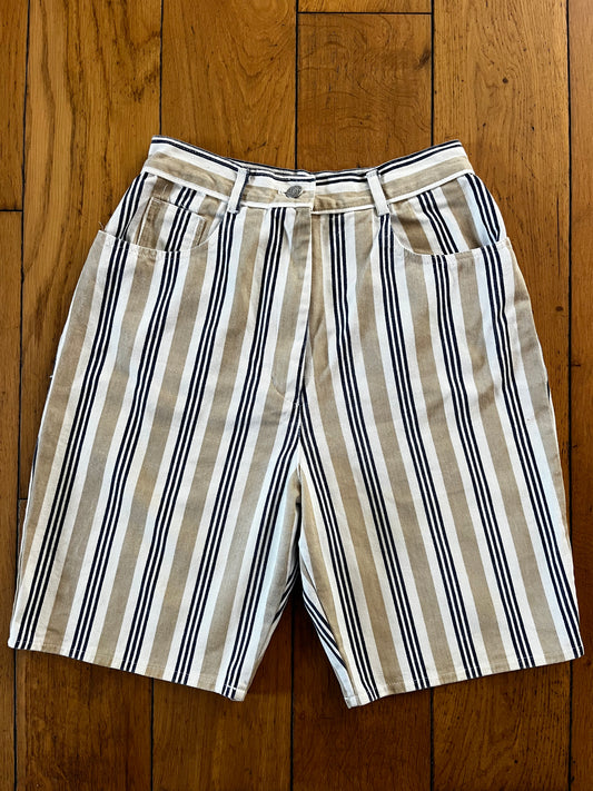 Highwaisted Striped Vintage Beige Shorts