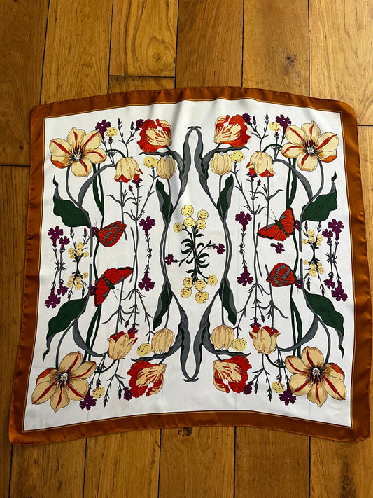 Floral and butterfly print vintage head scarf