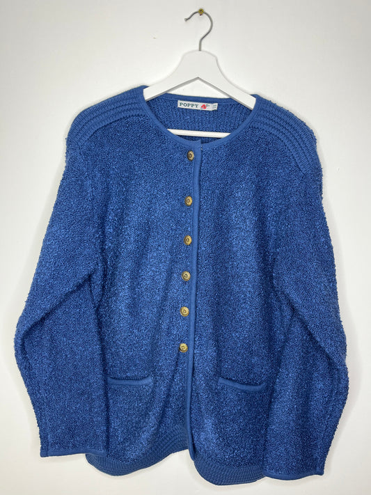 Blue Collarless Vintage Cardigan