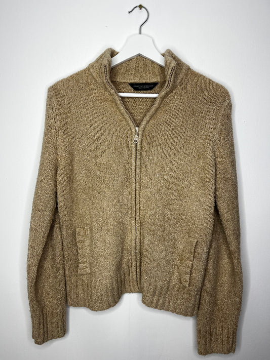 Beige Zip Vintage Cardigan