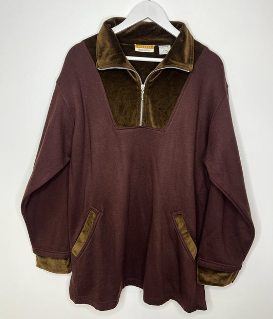 Velvet Detail Brown Quarter Zip Jumper