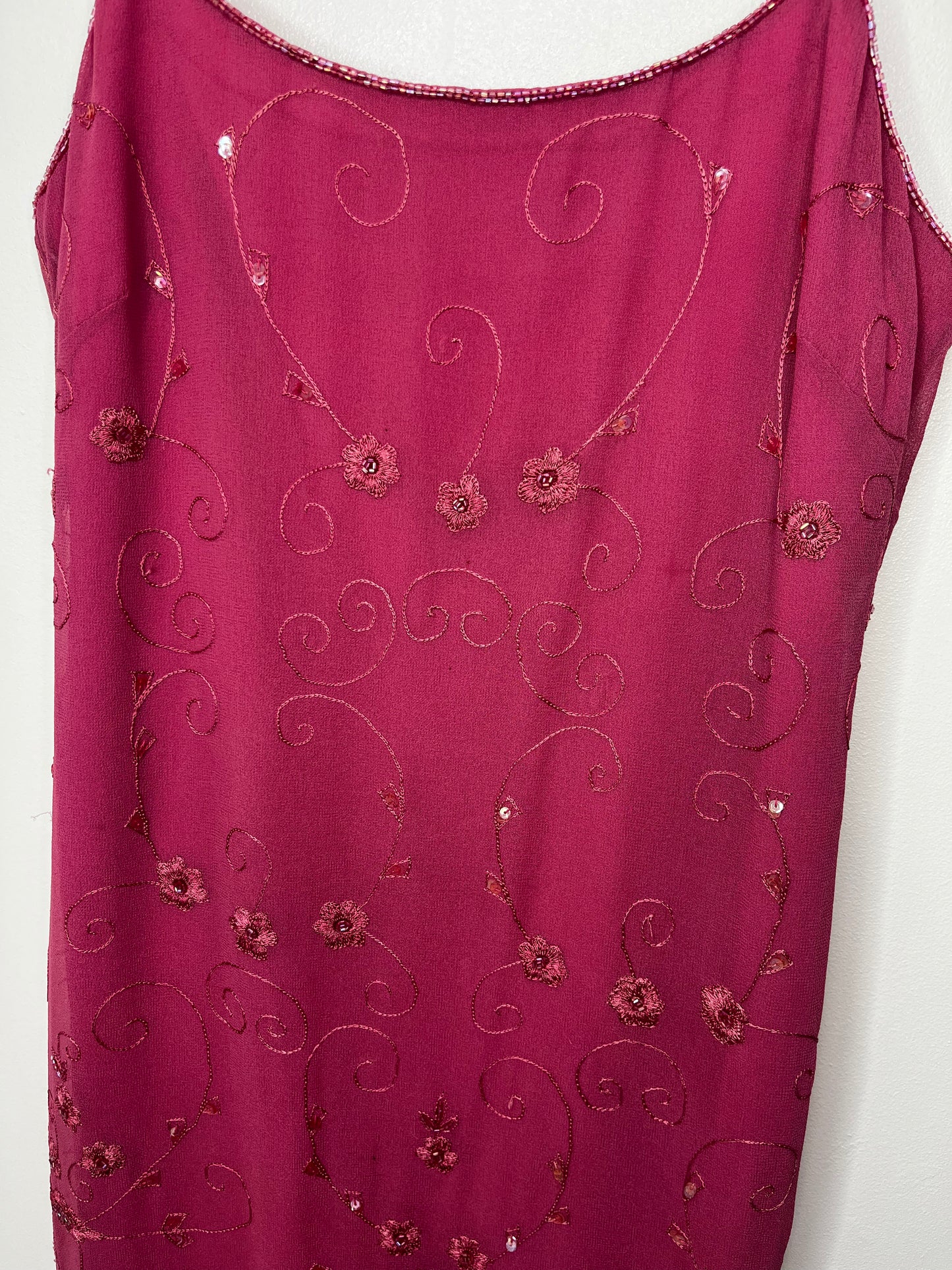 90s Pink Beaded Spaghetti Strap Dress