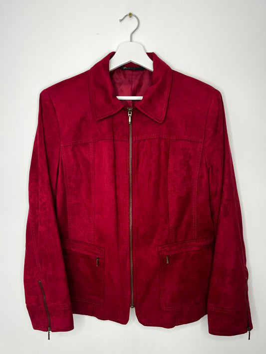 Cherry Red Casual Vintage Zip Jacket