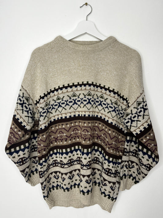 Beige Patterned Vintage Jumper