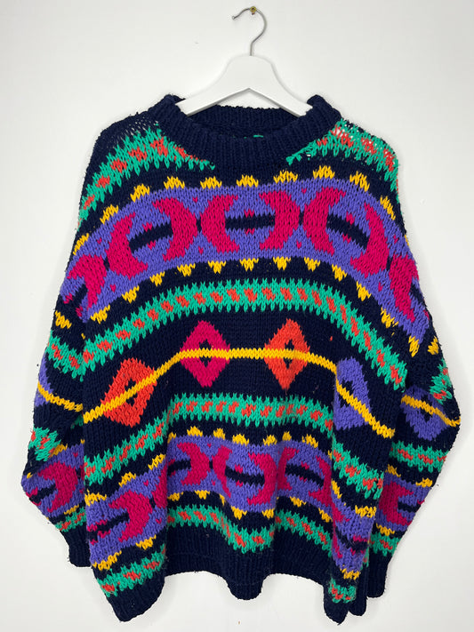 Rare Hand Knit Colourful Vintage Jumper