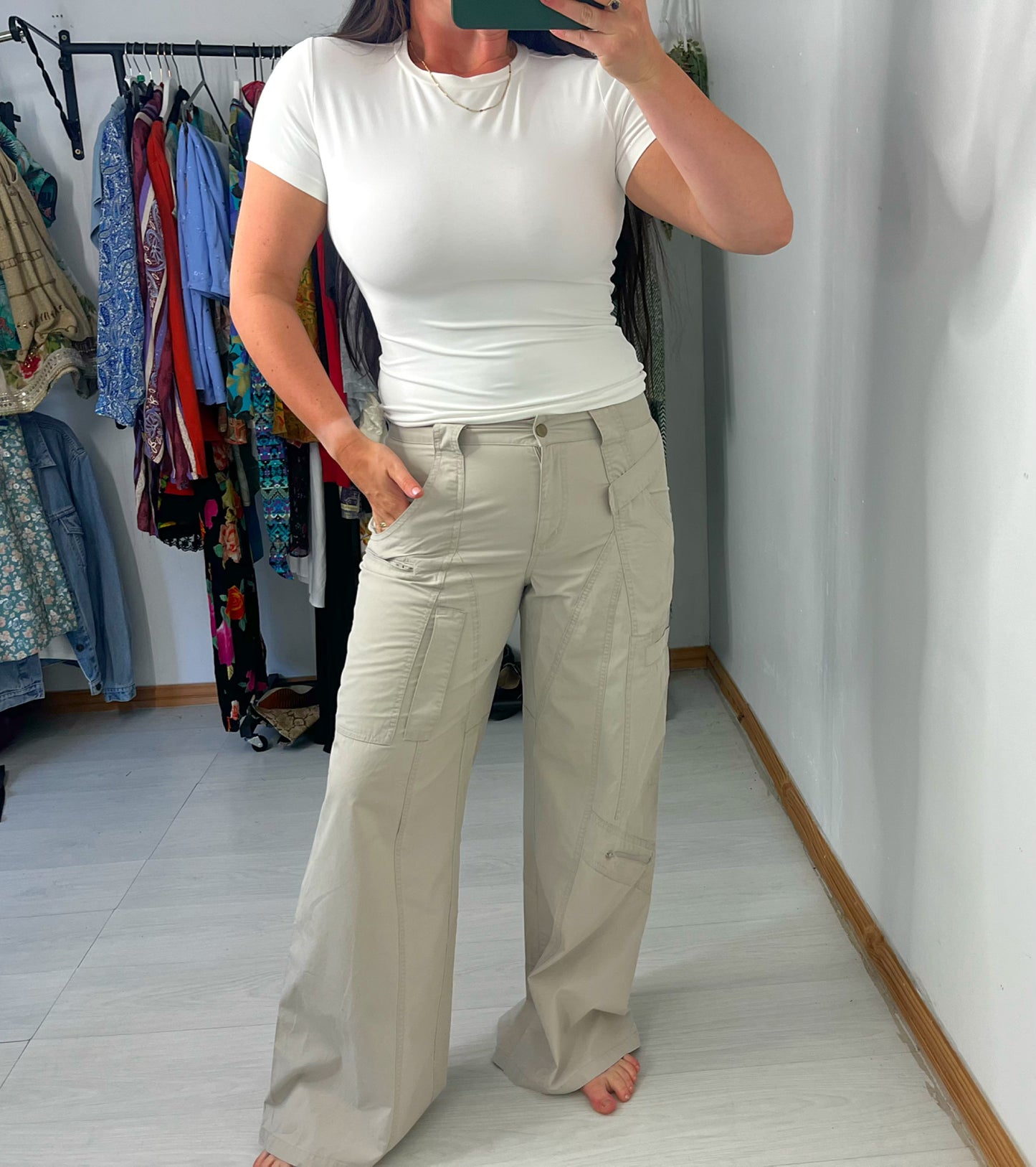 Y2k Cream Relaxed Cargo Pants Trousers