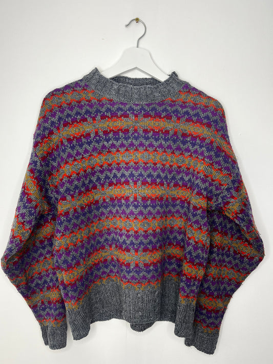 Purple & Grey Vintage Patterned Jumper