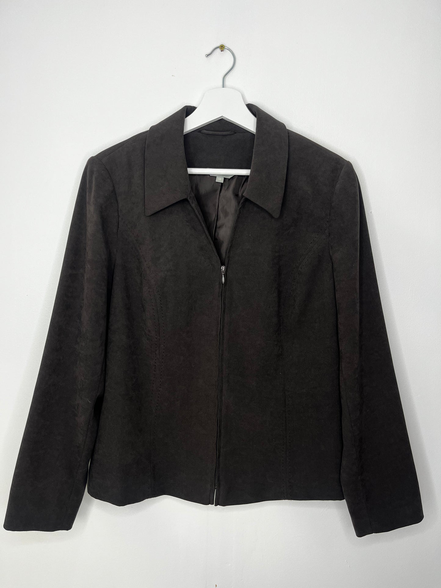 Dark Brown Suede Feel Vintage Zip Jacket