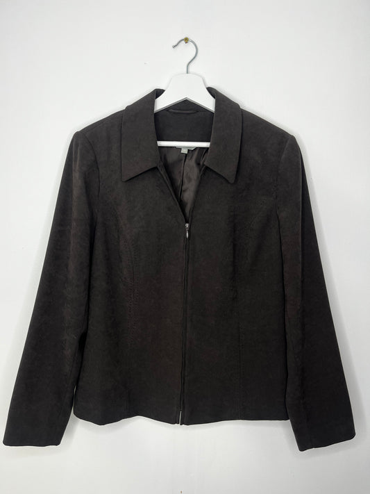 Dark Brown Suede Feel Vintage Zip Jacket