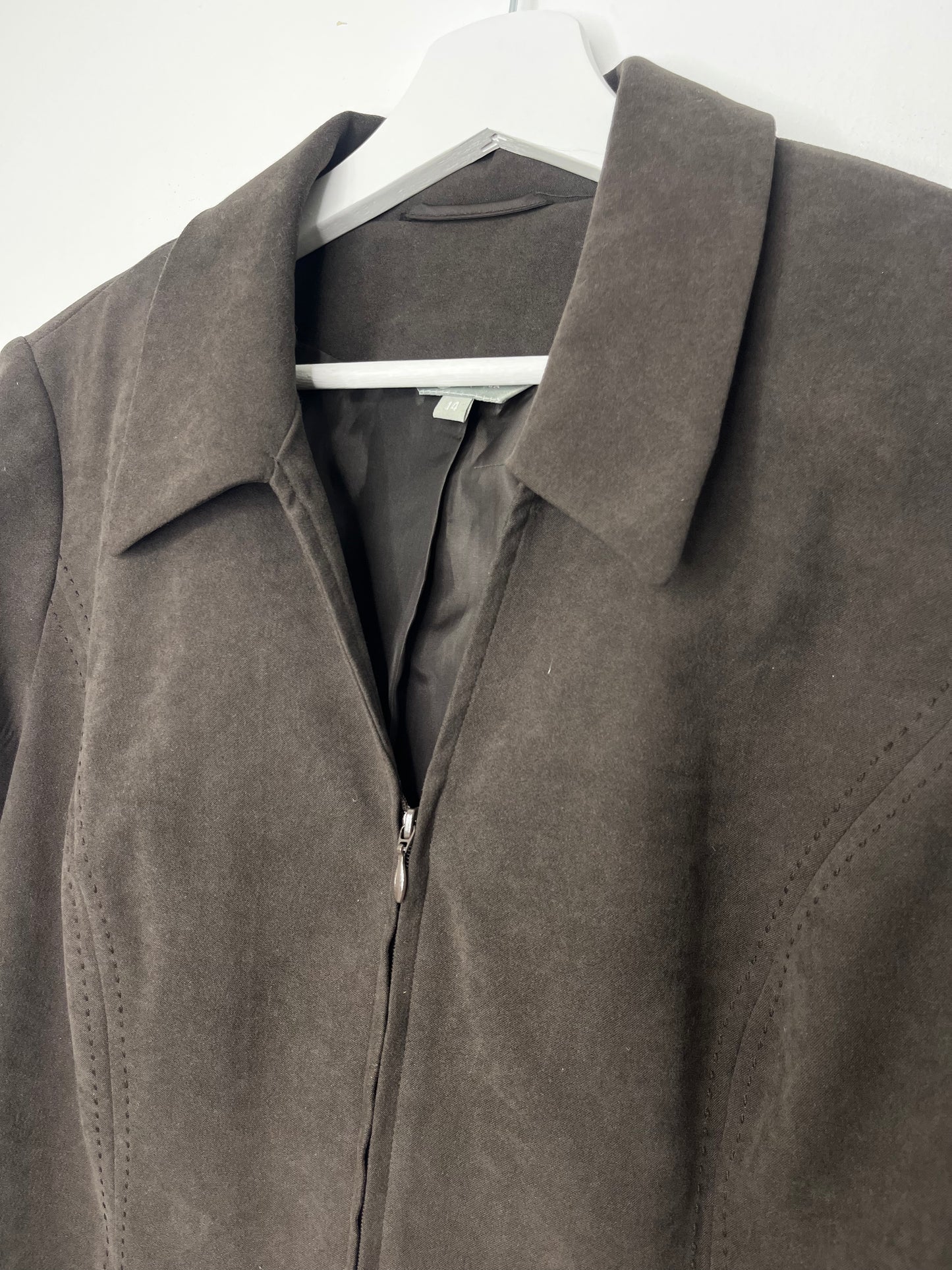 Dark Brown Suede Feel Vintage Zip Jacket