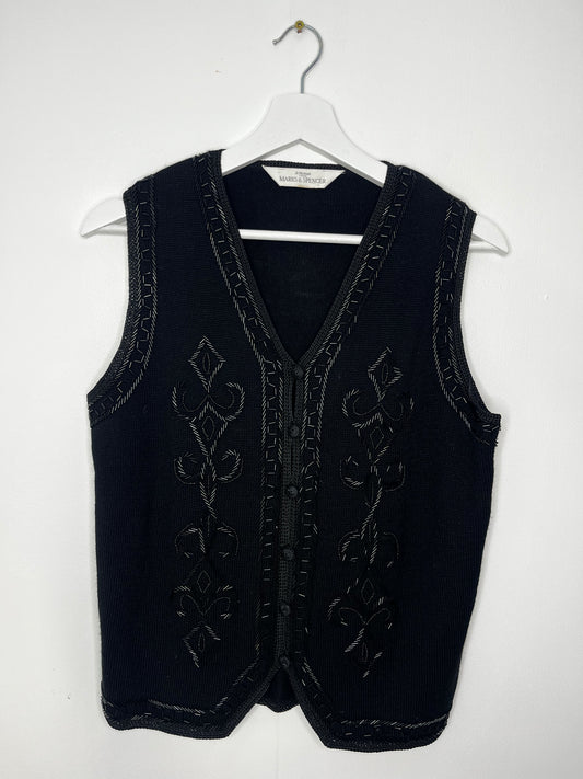 Black Beaded Vintage Sleeveless Cardigan