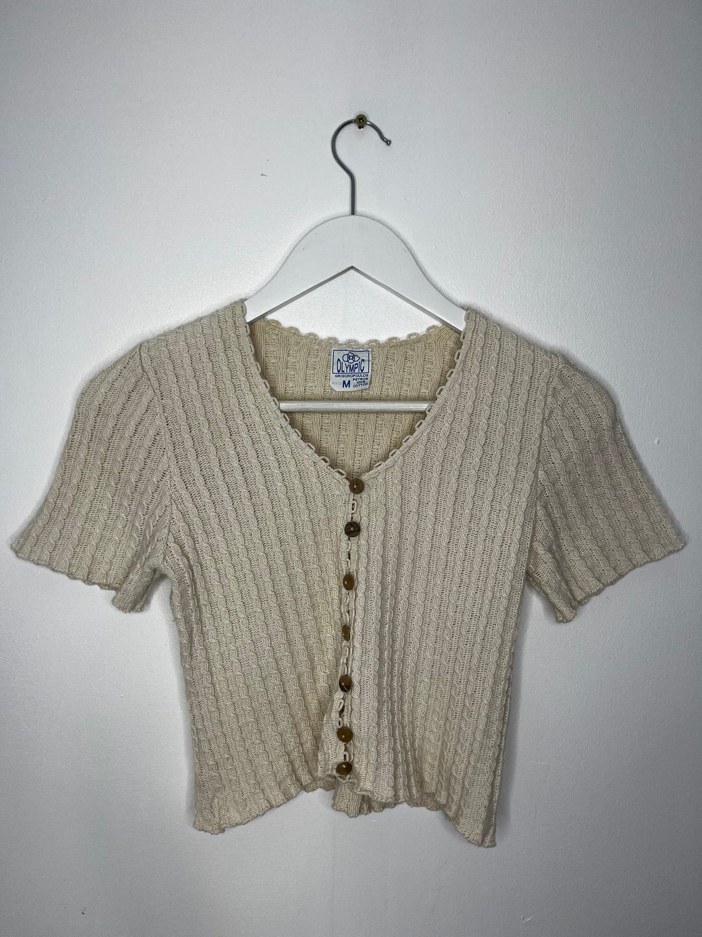 Cropped Cream Ribbed Vintage Cardigan