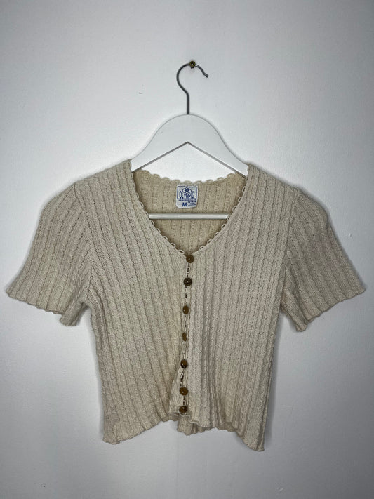 Cropped Cream Ribbed Vintage Cardigan