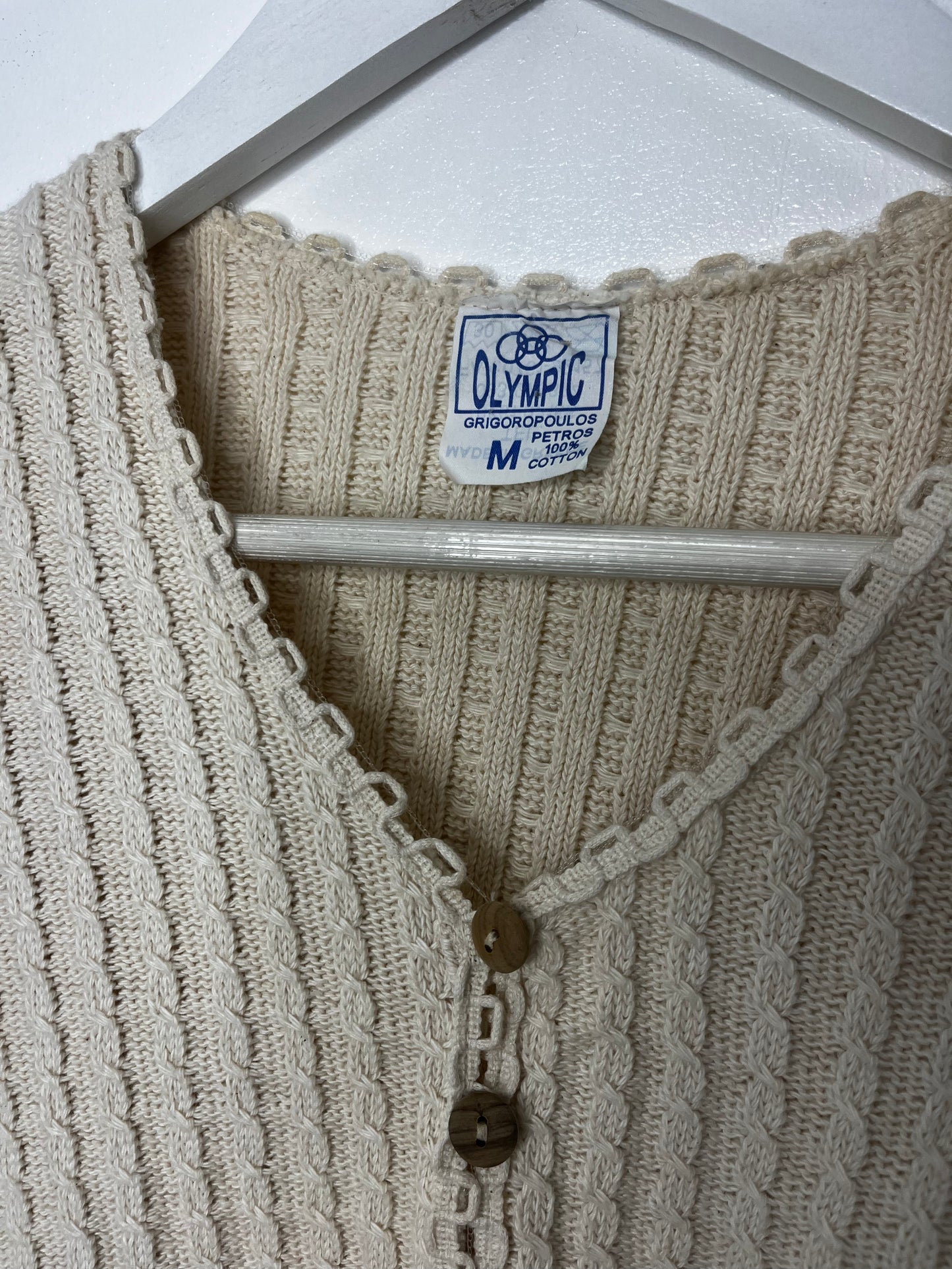 Cropped Cream Ribbed Vintage Cardigan