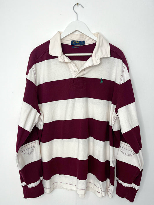 Ralph Lauren Burgundy Stripe Vintage Rugby Polo