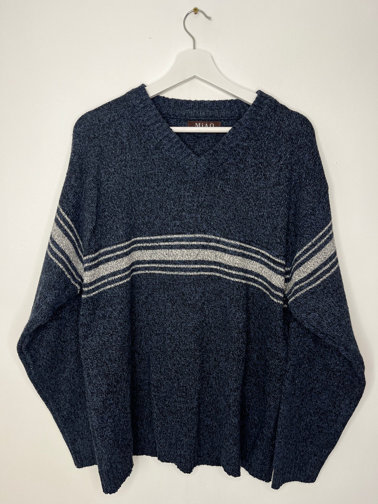 Navy Vintage V Neck Jumper