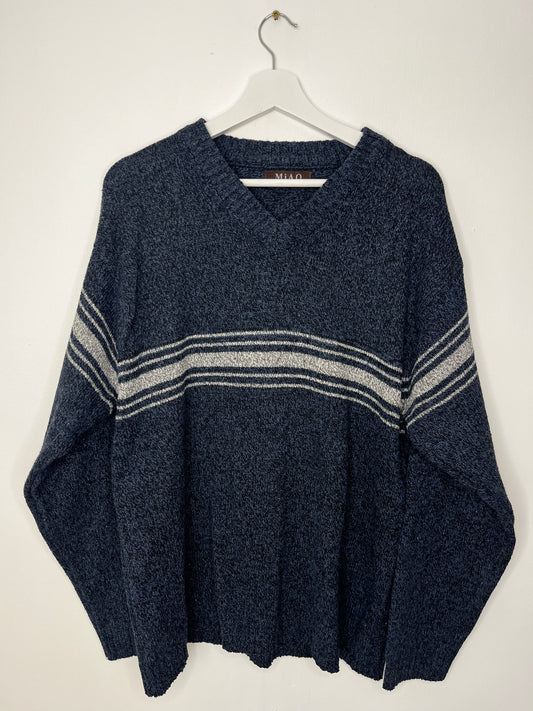 Navy Vintage V Neck Jumper