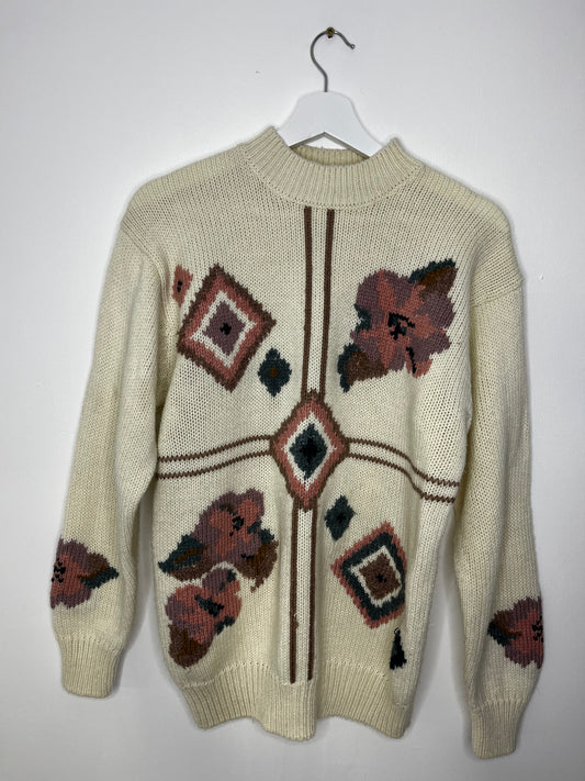 Cream Floral Knit Vintage Jumper