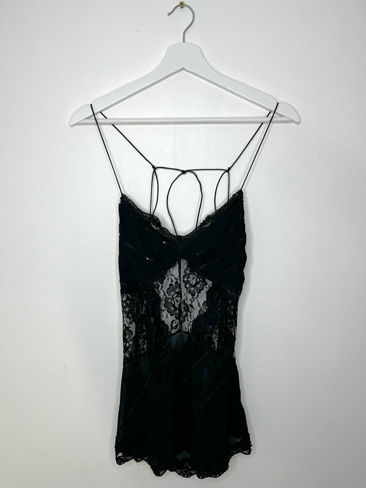 Black Lace Vintage Whimsical Low Back Top