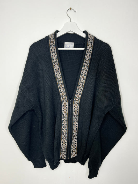 Black Zip Bomber Style Vintage Cardigan