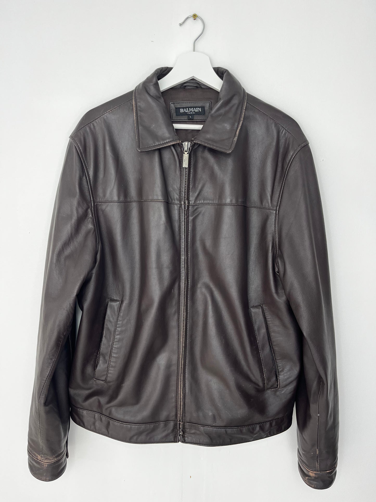 Dark Brown Vintage Balmain Leather Jacket