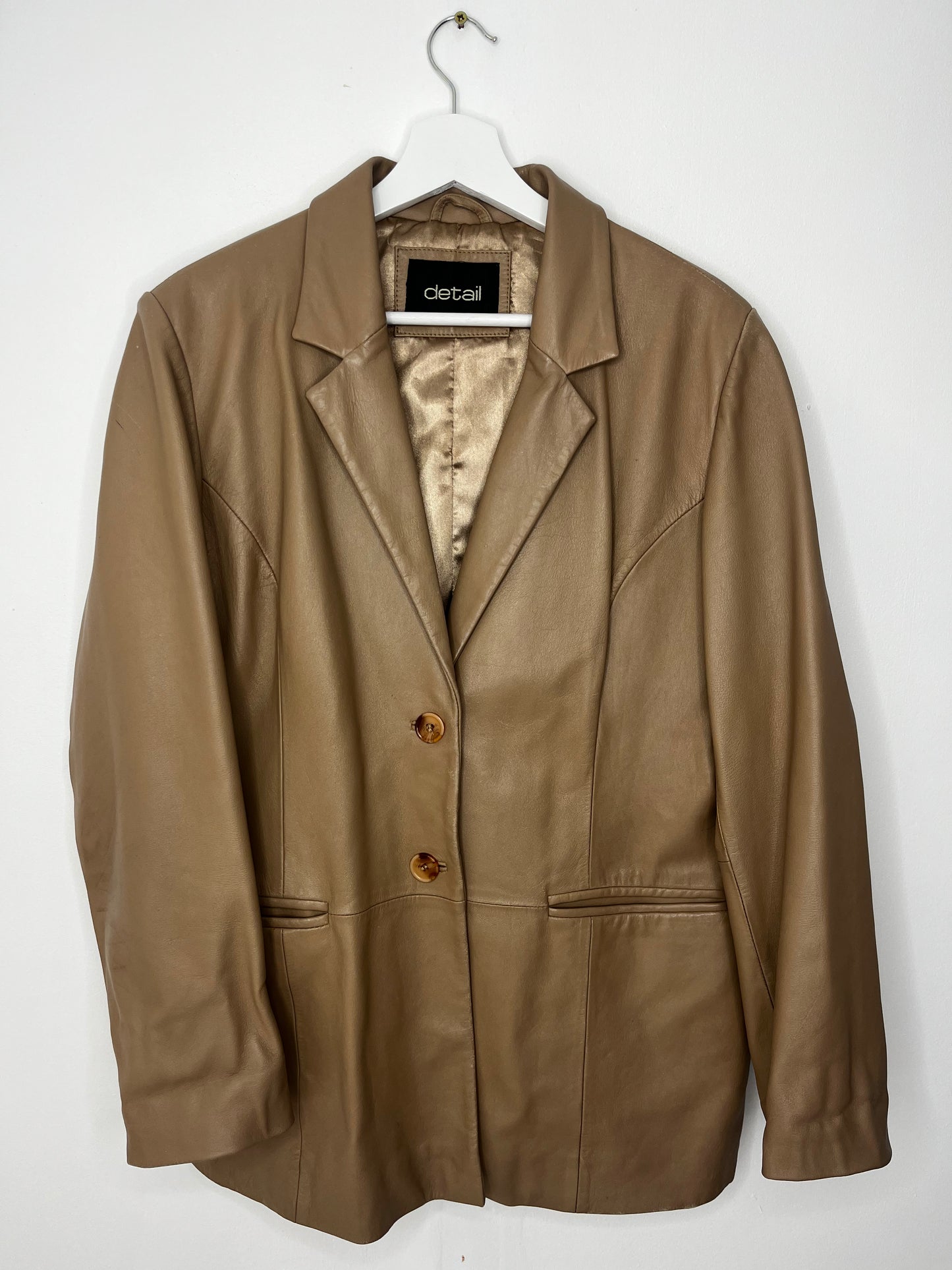 Beige Leather Vintage Blazer Jacket