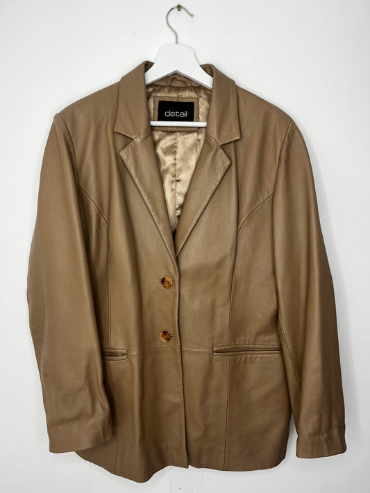 Beige Leather Vintage Blazer Jacket
