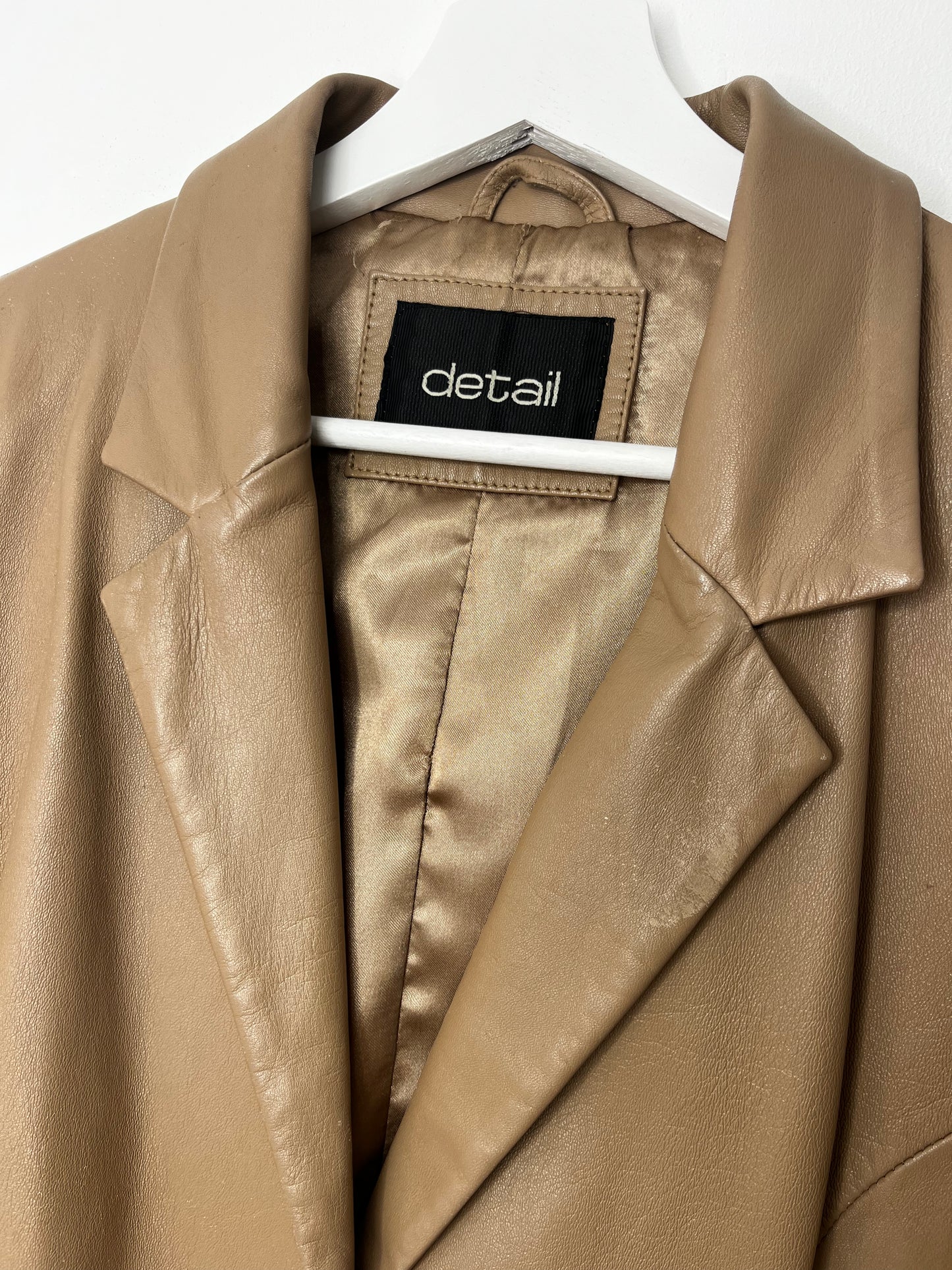 Beige Leather Vintage Blazer Jacket