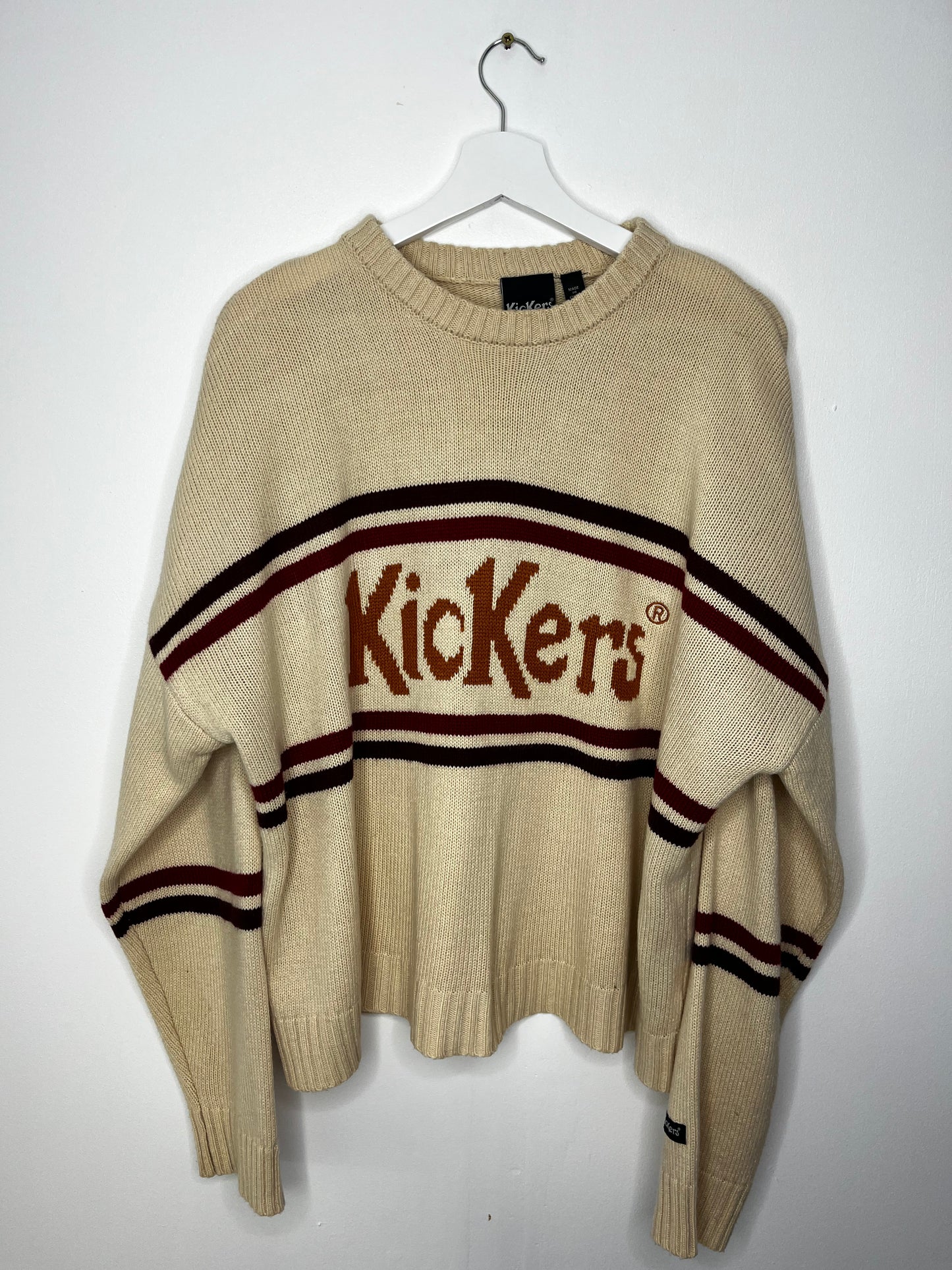 Cream & Burgundy Vintage Kickers Knit Jumper