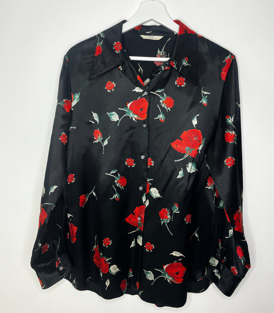 Black Satin Rose Blouse
