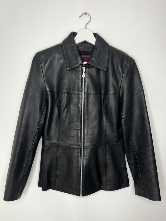 Classic Black Leather Vintage Zip Jacket