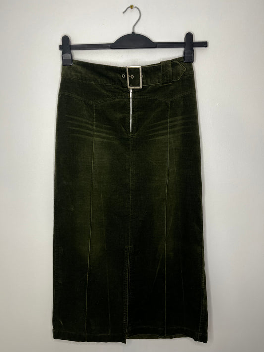 Highwaisted Long Green Suede Vintage Skirt