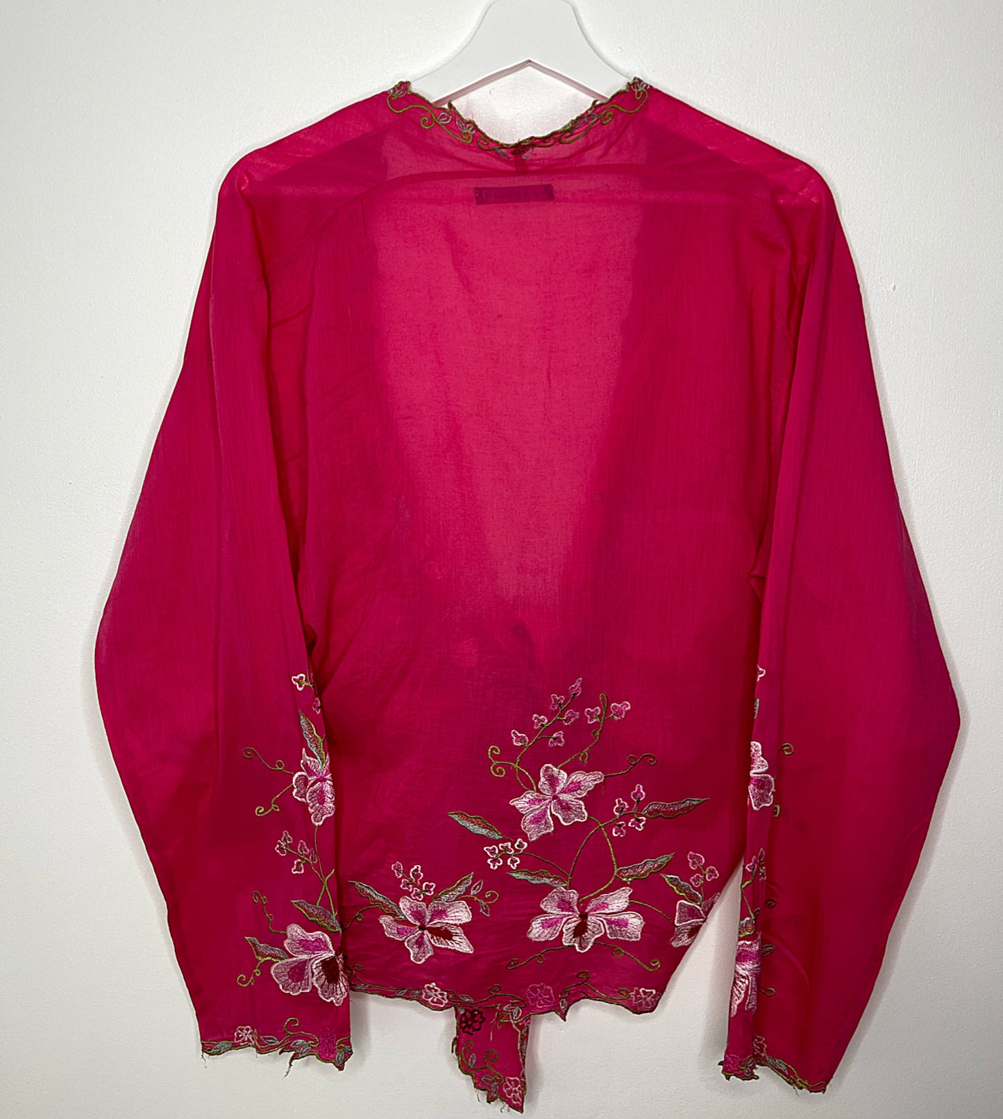 Pink Embroidered Tie Bottom Blouse