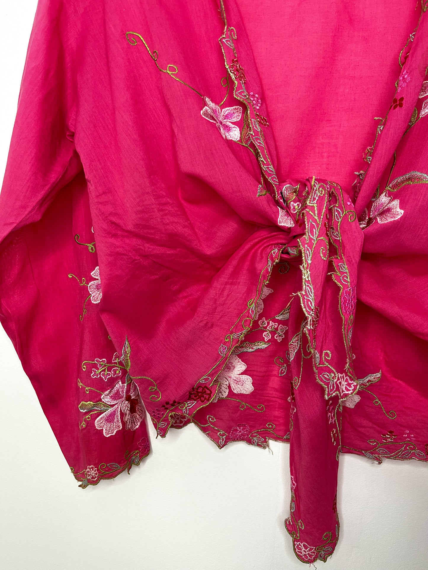 Pink Embroidered Tie Bottom Blouse