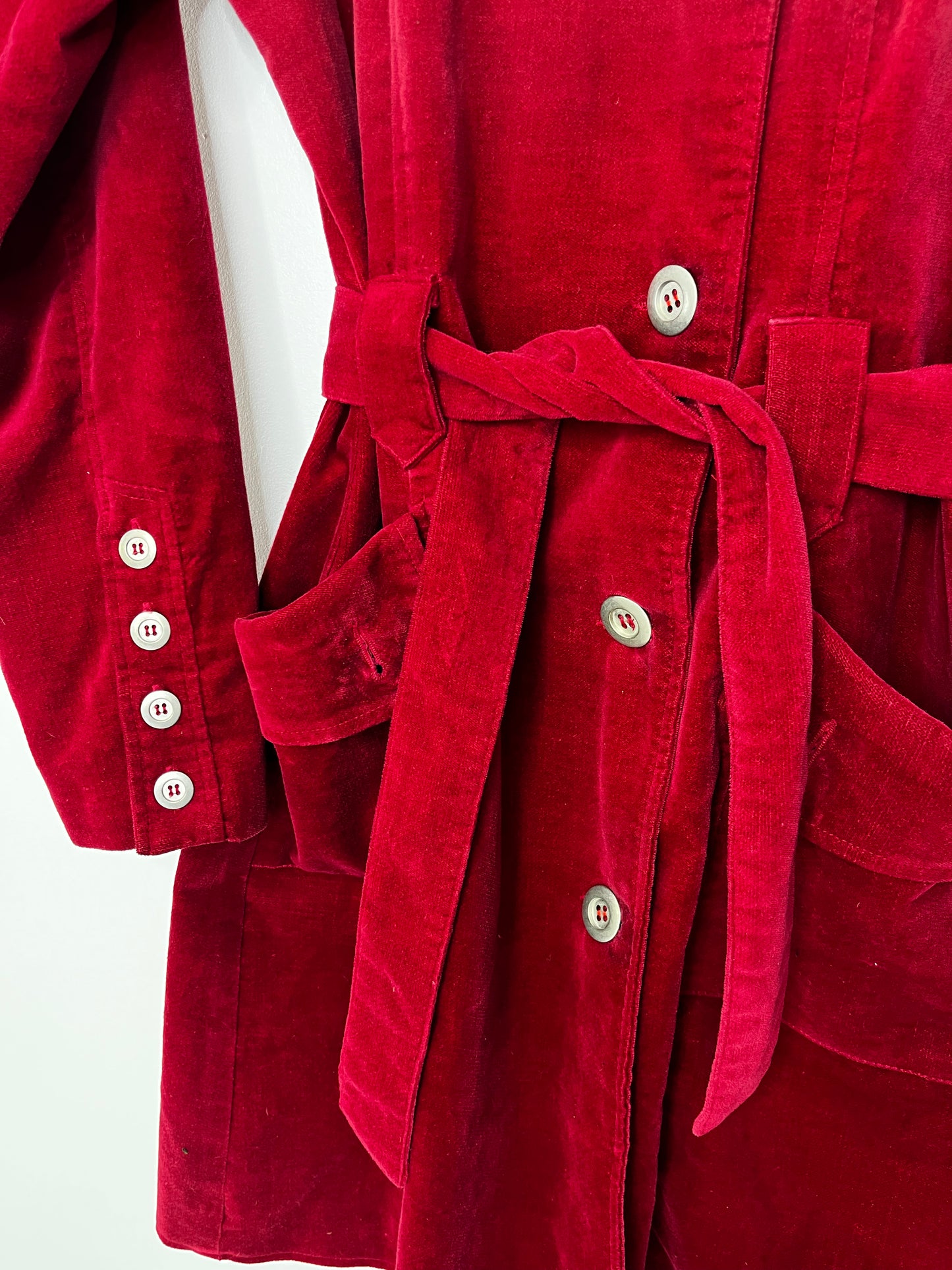 Long Belted Cherry Red Suede Feel Coat
